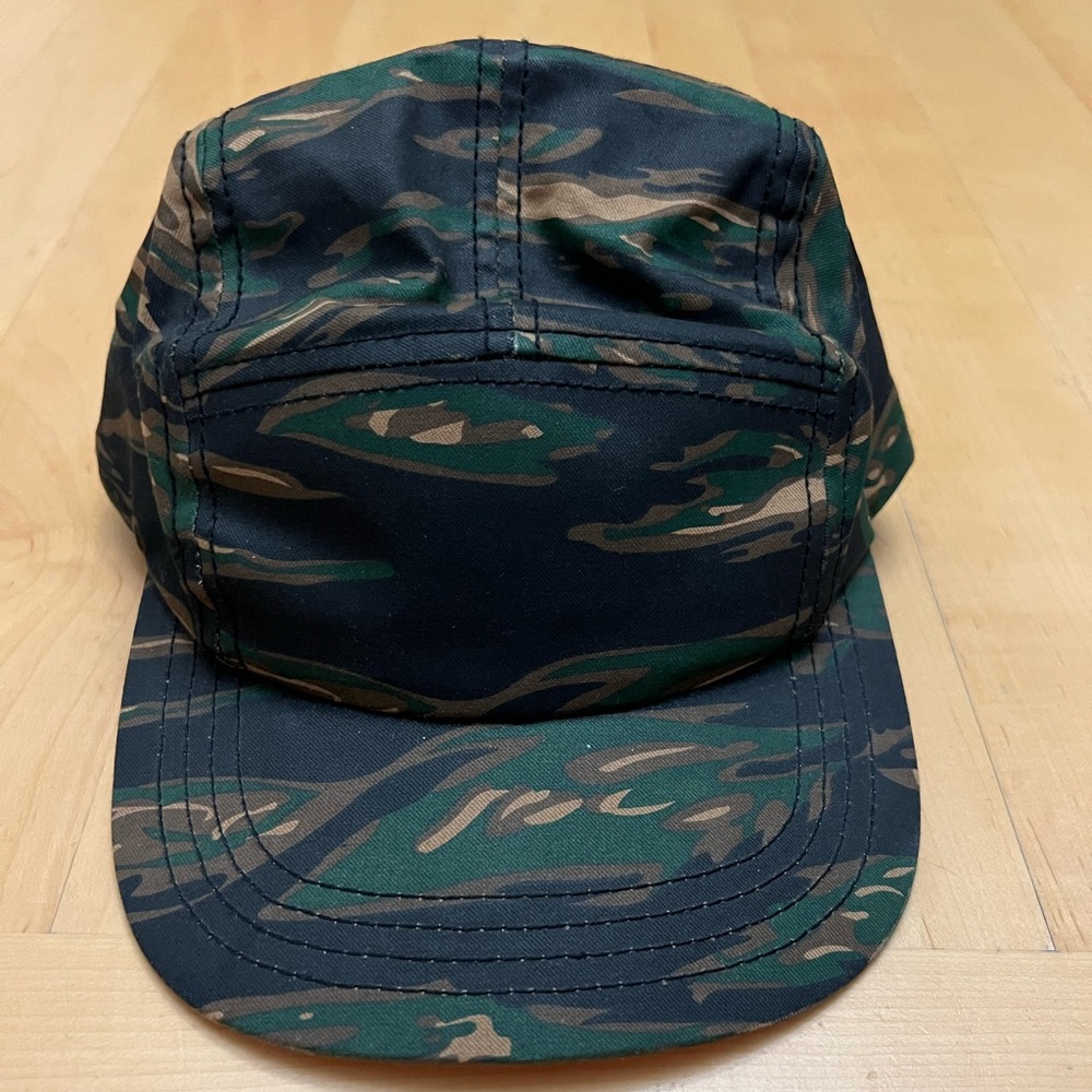 Tiger Camo Military Style 5 Panel Hat with Orange Underbrim